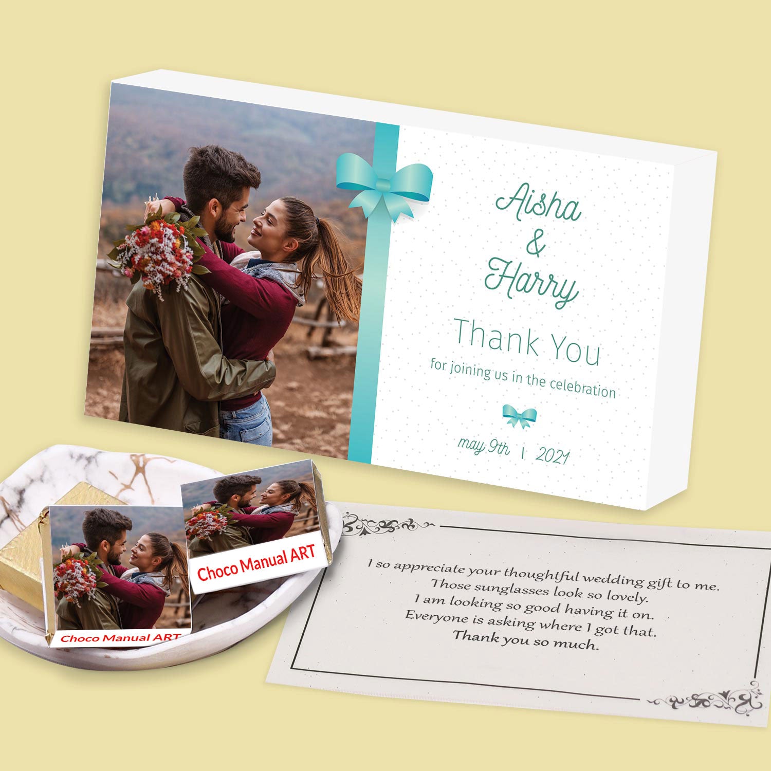 Cyan Coloured Thank You Personalised Wedding return gift – Choco