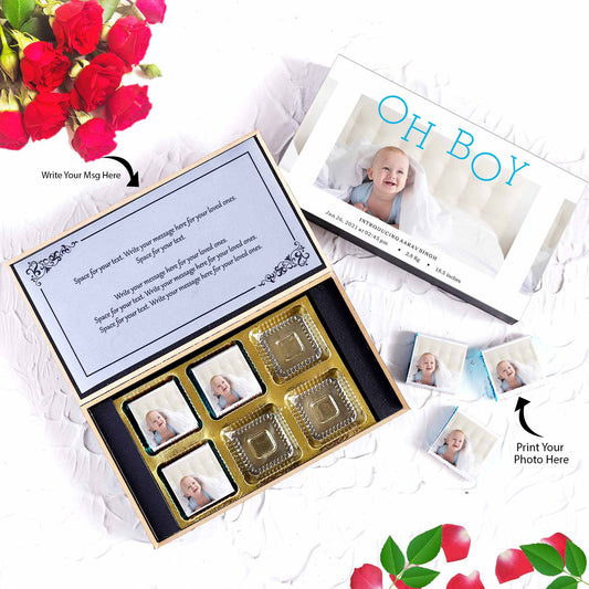 "Oh Boy" baby's birth announcement chocolates gift