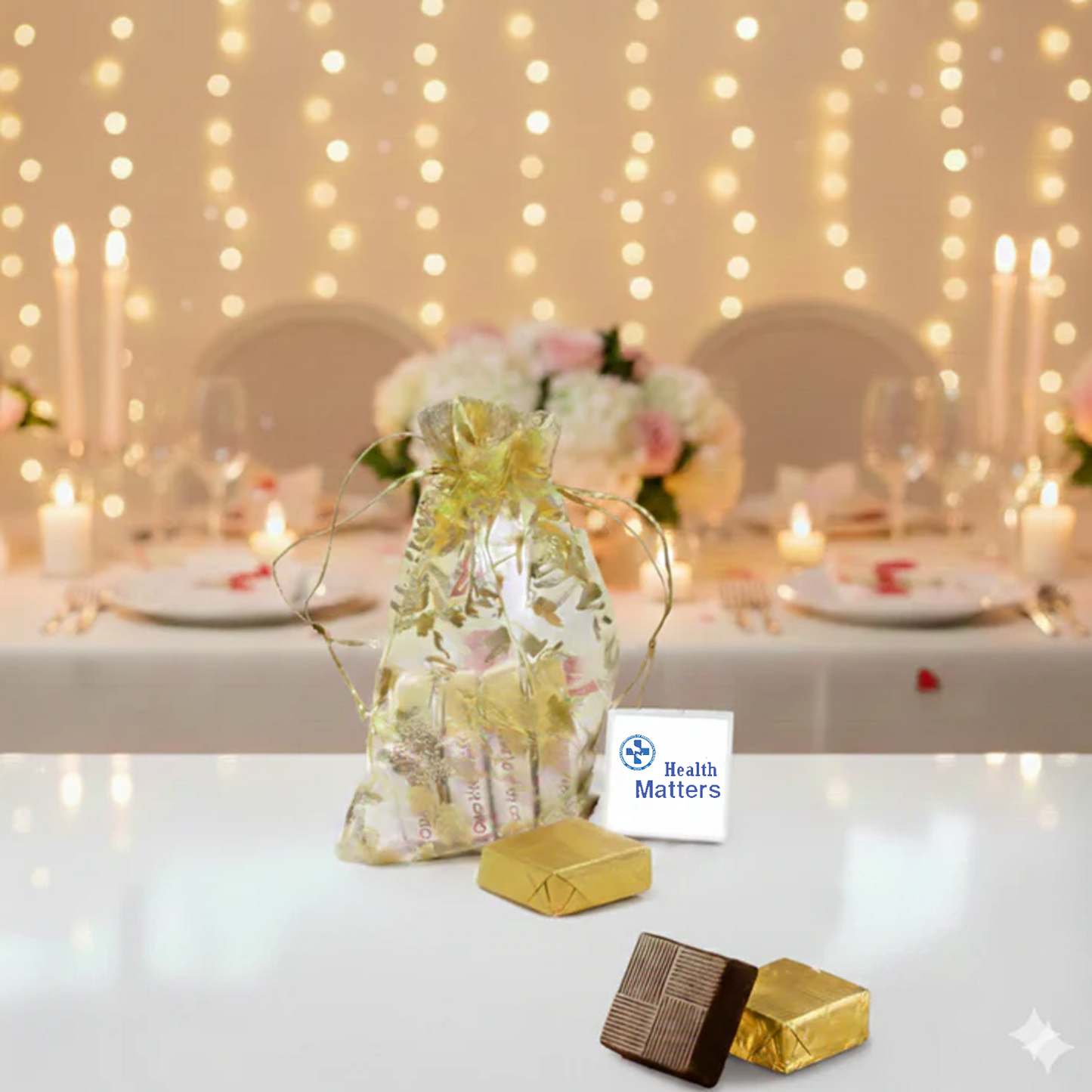 Personalized Golden Potli with Photo Printed Chocolate Gift (Pack of 5)