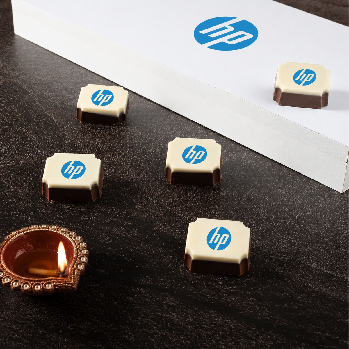 Diwali Chocolate Gift Box – 12 Chocolates With Two Logo Printed (Min. 10 Boxes)