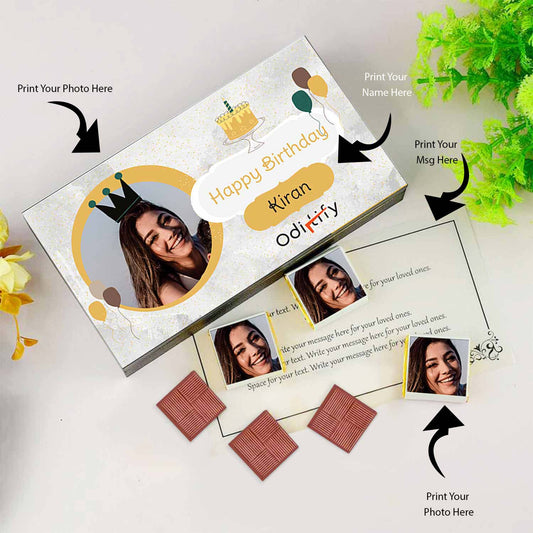 Customised birthday chocolate gift box with photo, personalized message card, and elegant packaging for employee or loved one's birthday