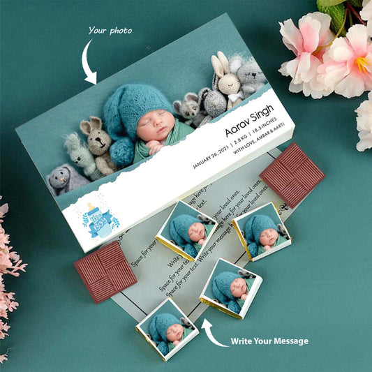 Snowman printed wrapped chocolates for baby announcement