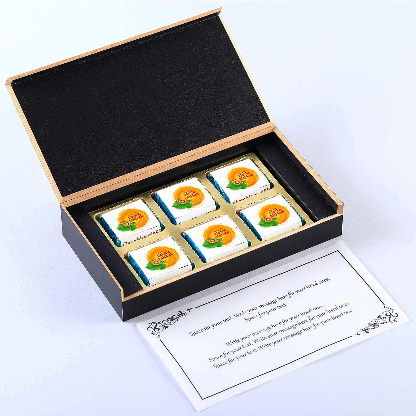 Unique Customized Rakshabandhan Rakhi Gift with Roli Chawal and 6 pcs Special Rakhi