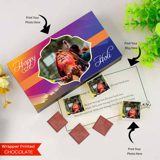 Vibrant colourful personalised holi gift of chocolates