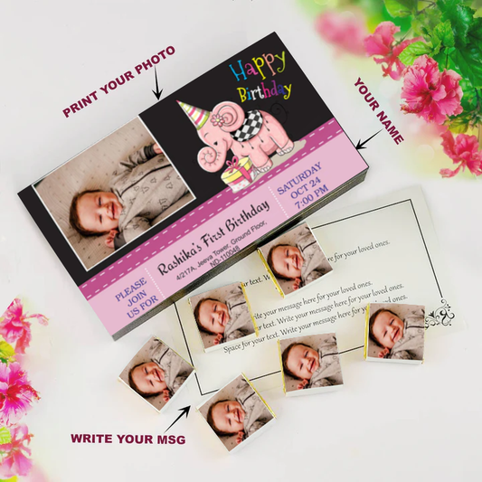 Cute baby elephant customised birthday invitation