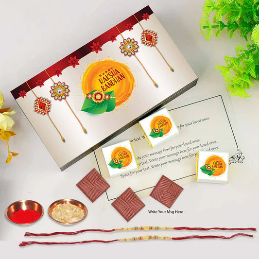 Unique Customized Rakshabandhan Rakhi Gift with Roli Chawal and 6 pcs Special Rakhi