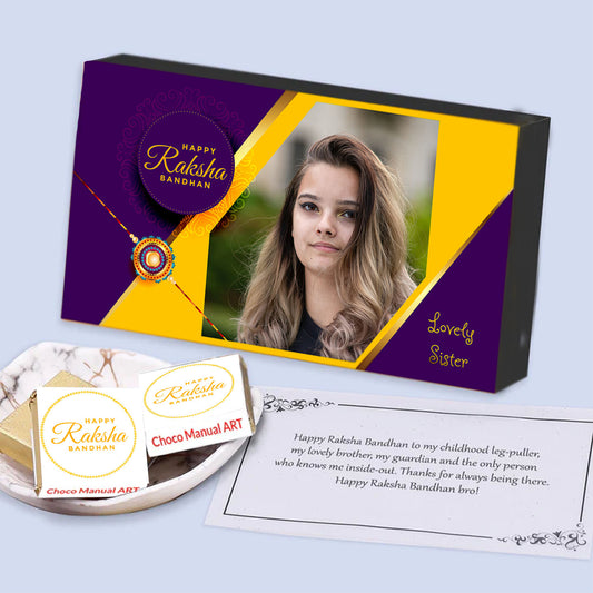 Yellow-Violet customised rakhi gift for sister