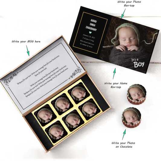 Tiny heart personalised twins announcement printed chocolates