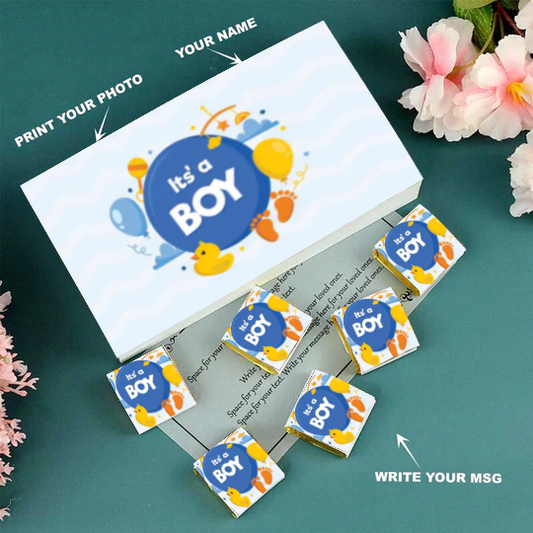 Baby boy birth announcement "It's a Boy" customised chocolates