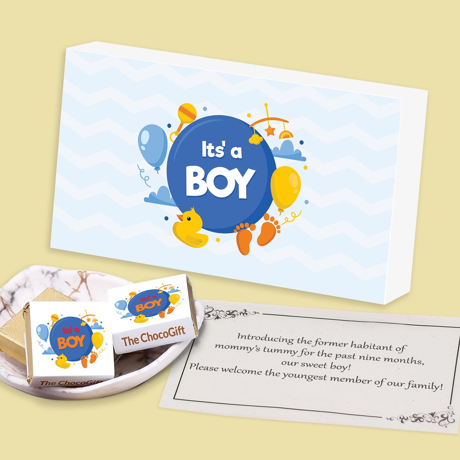 Baby boy birth announcement "It's a Boy" customised chocolates