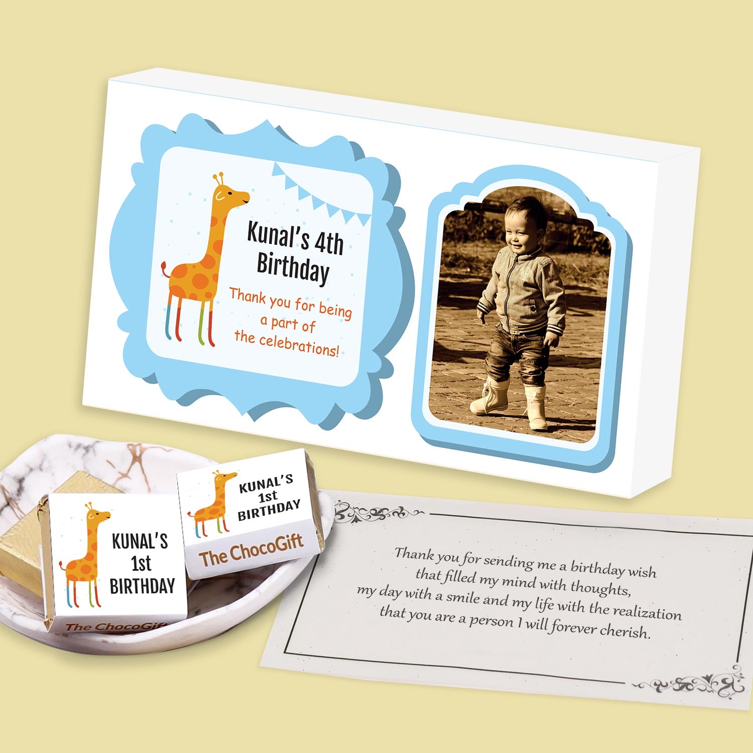 Baby giraffes design personalised birthday return gift