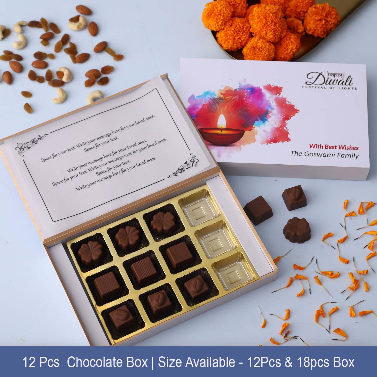White modern box of wrapped chocolates diwali gift