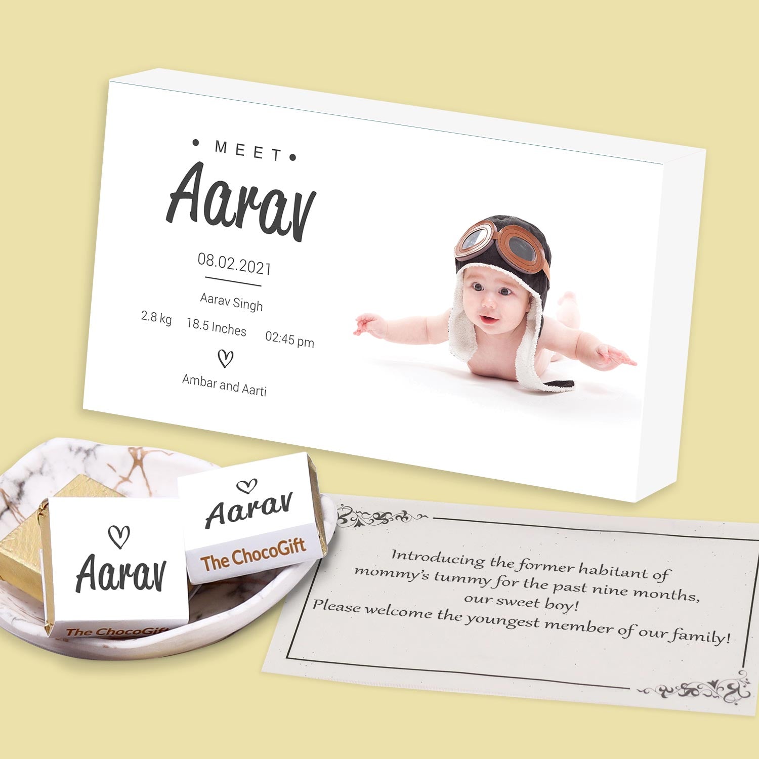 Baby's birth announcement gift printed wrapped chocolate