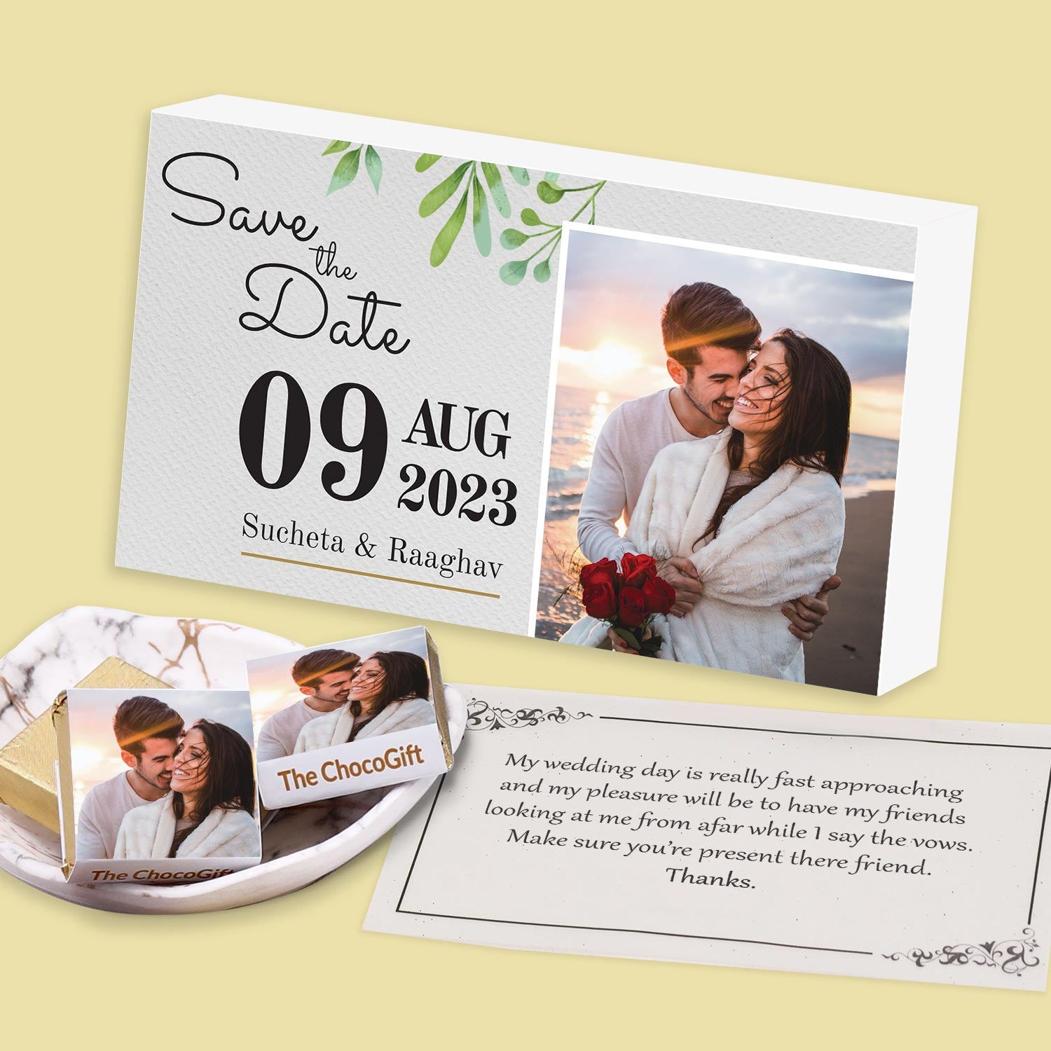 Save the Date personalised wrapped chocolates invite