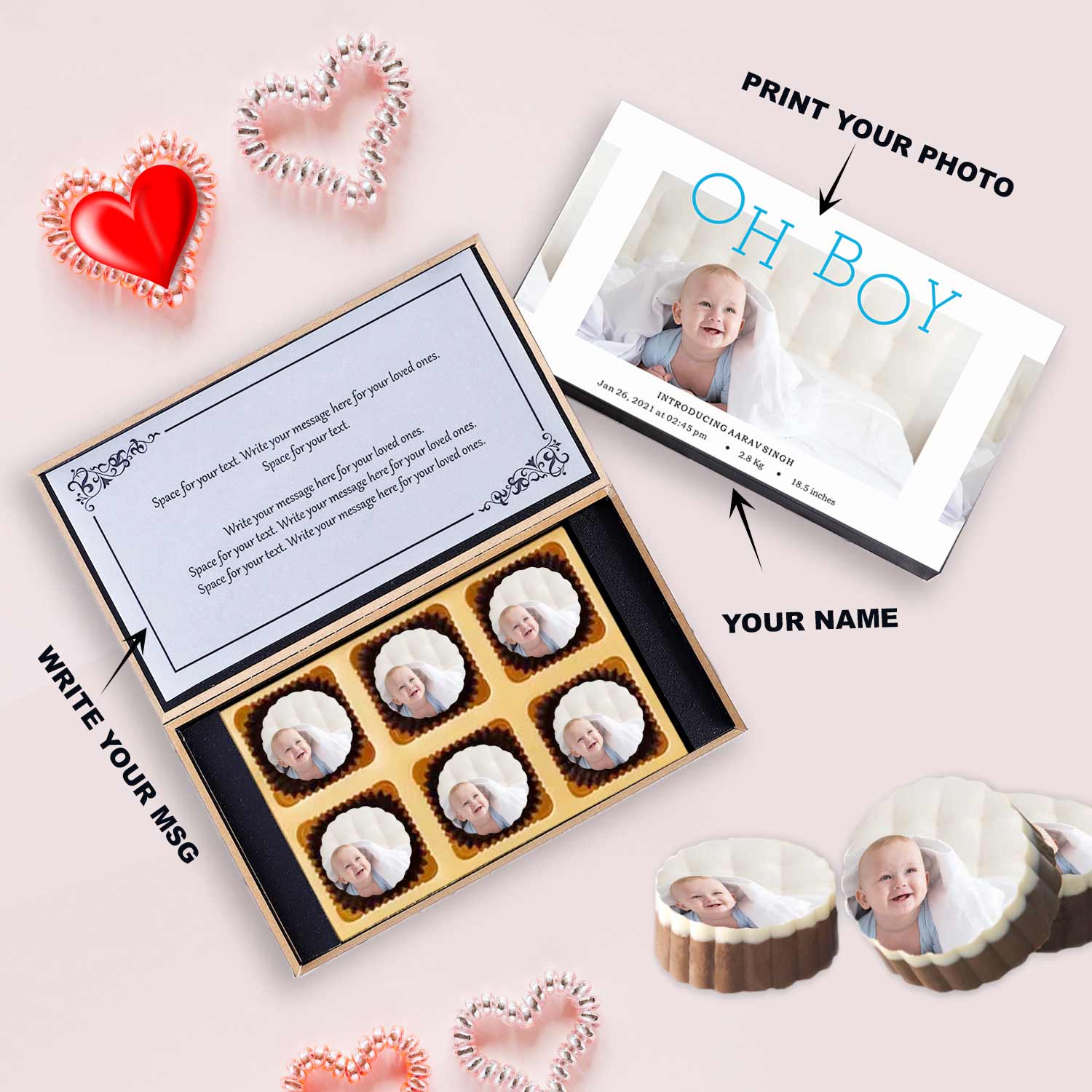 "Oh Boy" printed baby boy announcement chocolates gift