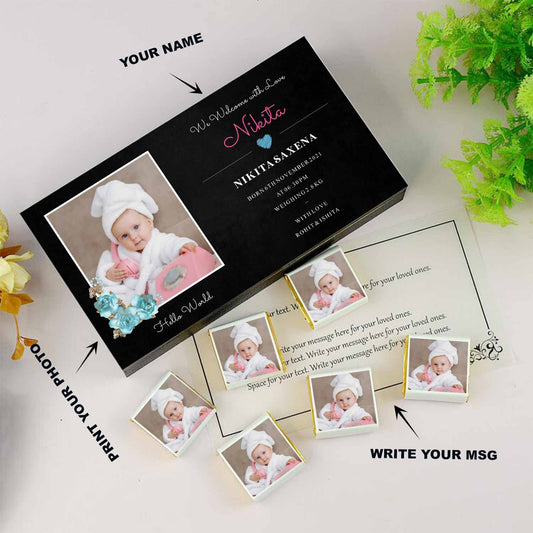 Baby girl announcement chocolate boxes. Baby girl announcement boxes. Blessed with baby girl announcement. Second baby girl announcement.