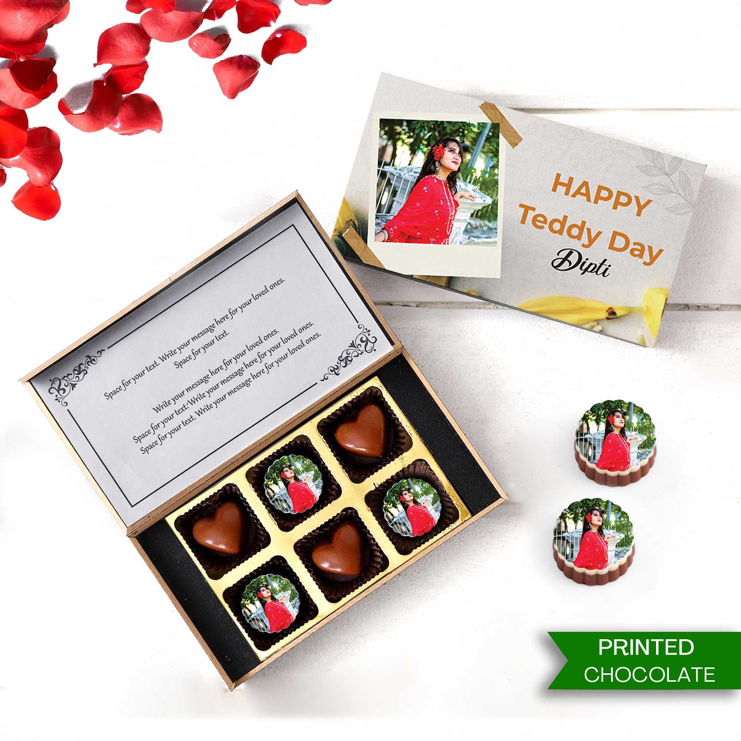 Buy online @399 Teddy Day Printed Chocolate with photo/name