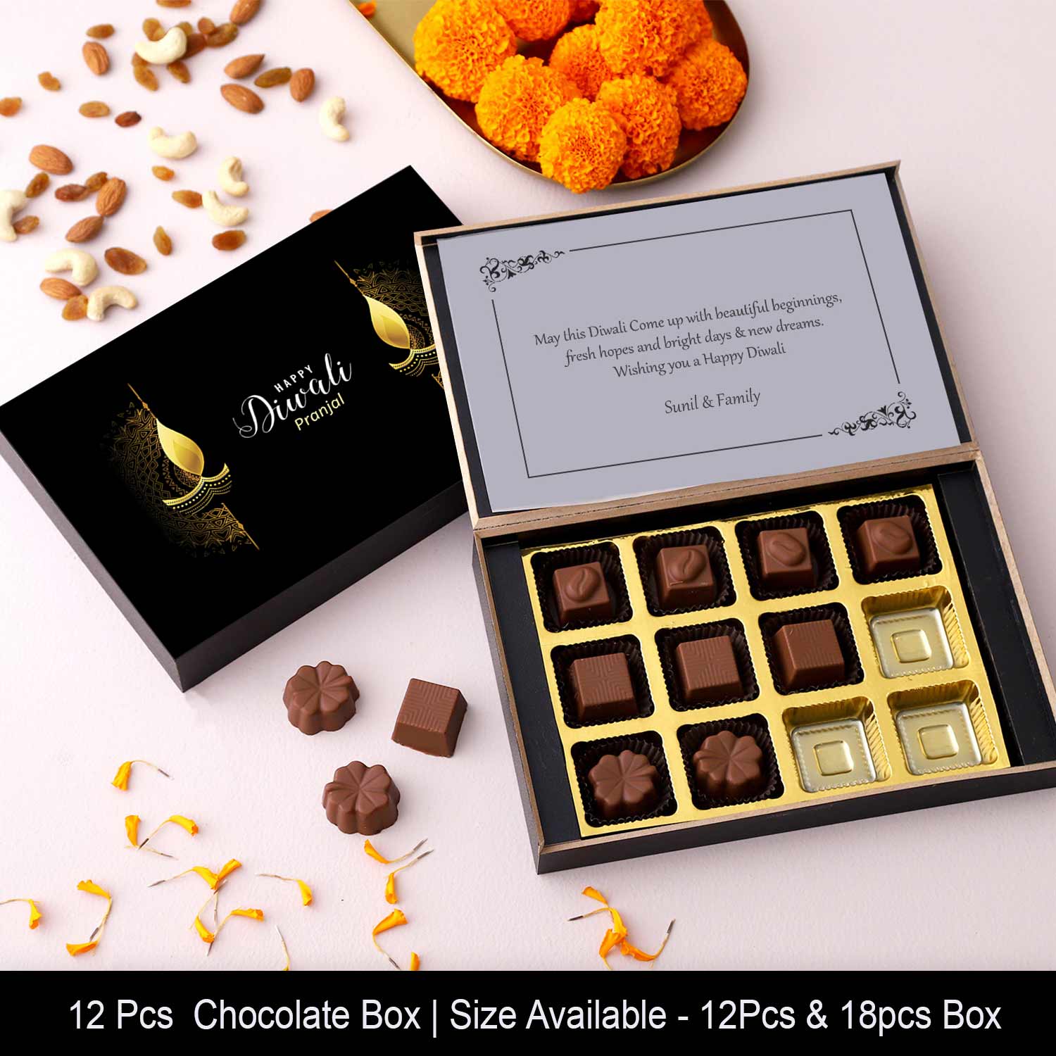 Black designer diwali gift of wrapped chocolates box