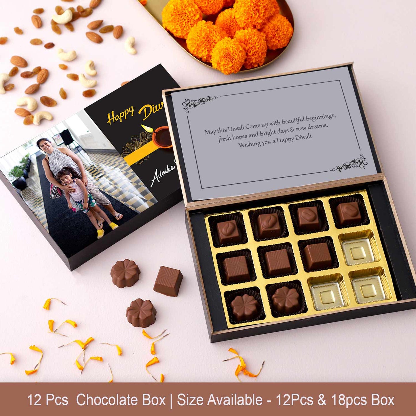 Innovative Diwali gift personalised chocolates box with fruit & Nut