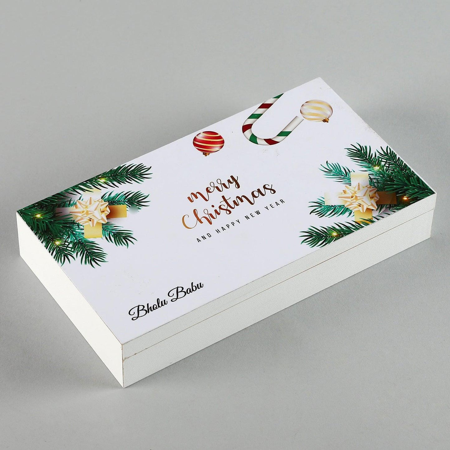 Merry Christmas and Happy New Year with Decorations, Gift, For Tree Branch with Name Print and Personalized Message - Choco Manual ART