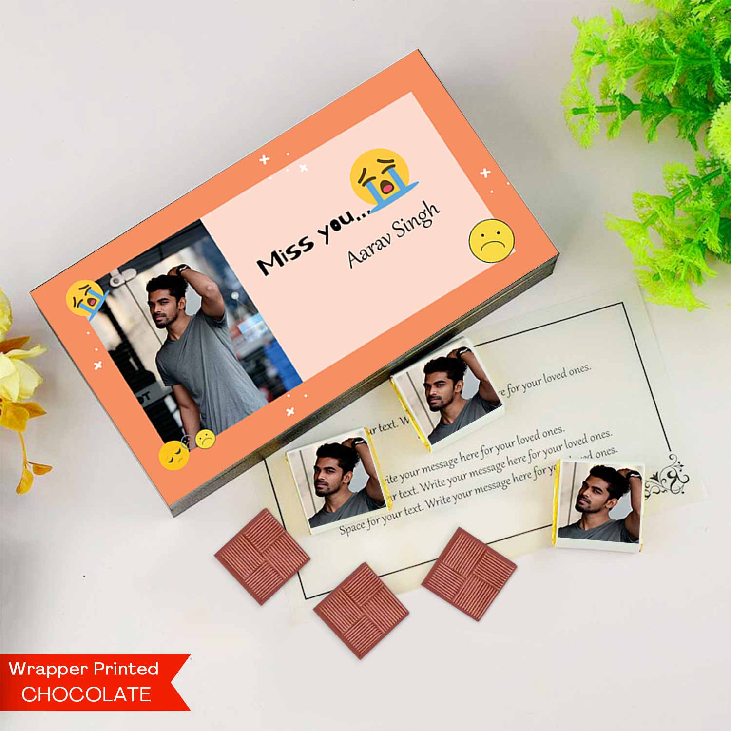 Miss you gifts for colleagues I  Photo and Name printed chocolate box I  Delicious chocolates I  Free shipping across India I  Elegant wooden packaging