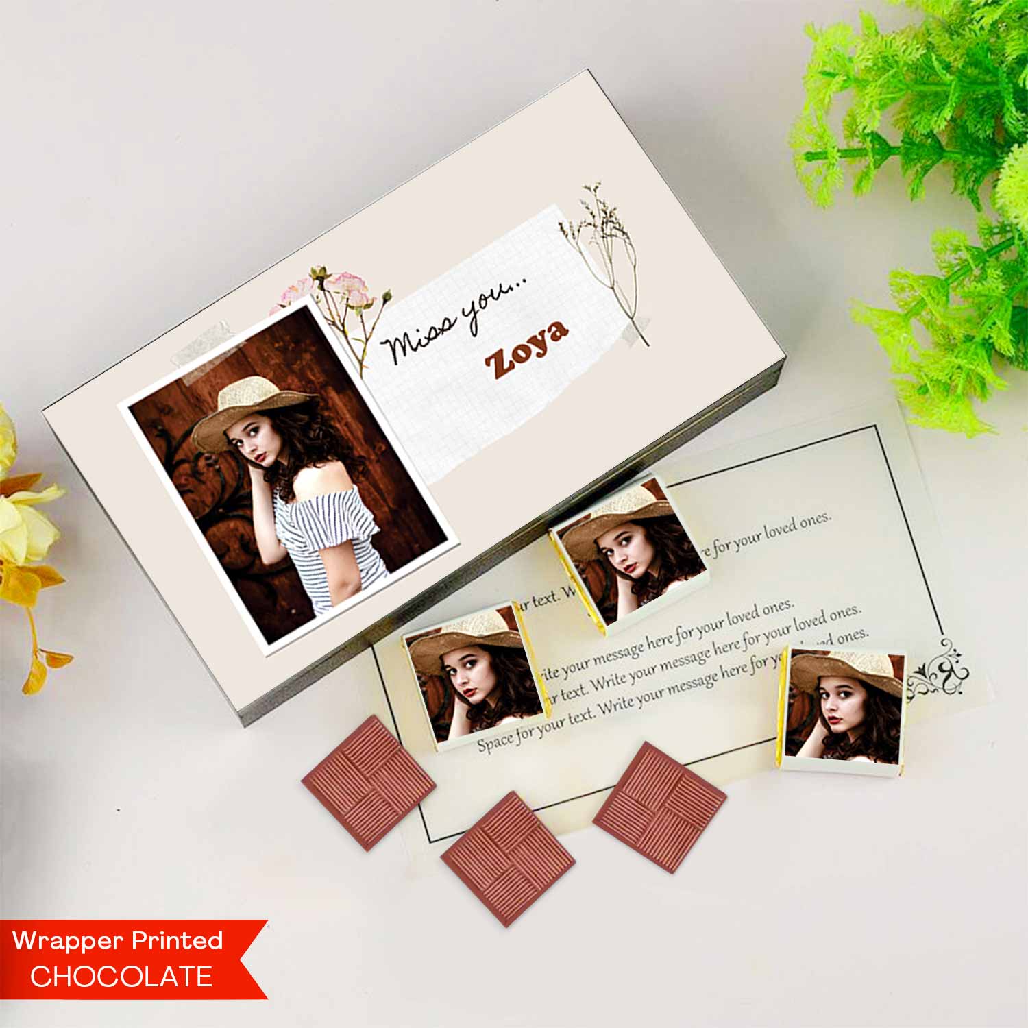 Miss you gifts for friend I  Image printed chocolate box I  Delicious chocolates I  Free shipping across India I  Elegant wooden packaging
