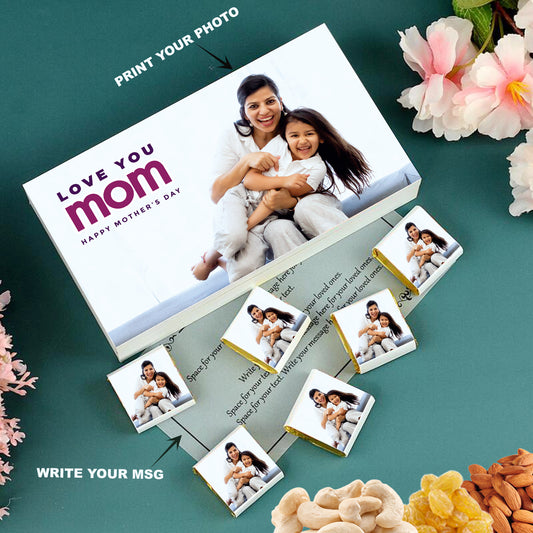 customized black wooden box with all wrapper printed chocolates. There is also a personalized message printed on Message paper inside the box.