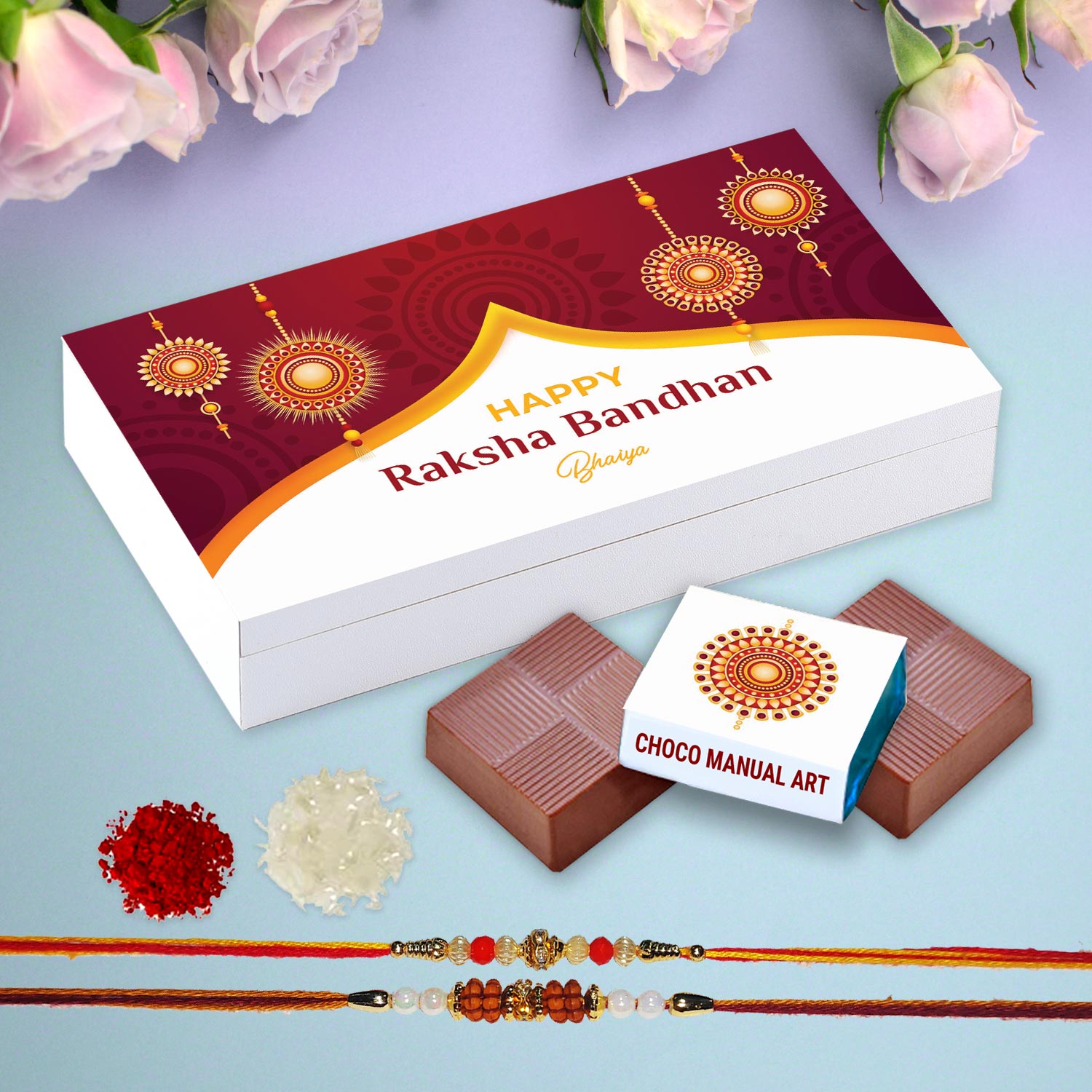 Maroon colored designer box of customised chocolates gift