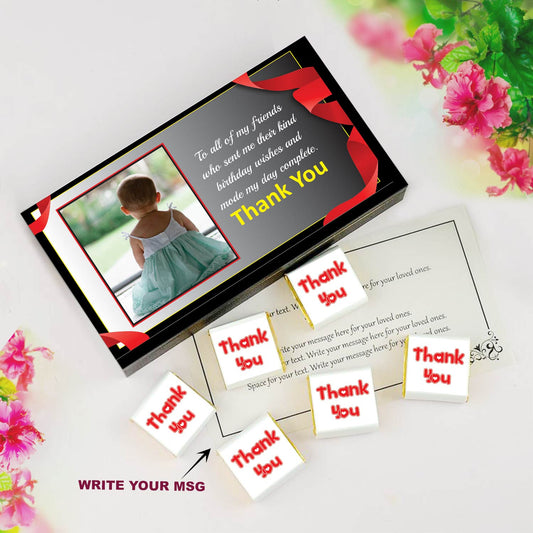 Customised black elegant box birthday return gift black elegant box of customised wrapped chocolates birthday return gift.