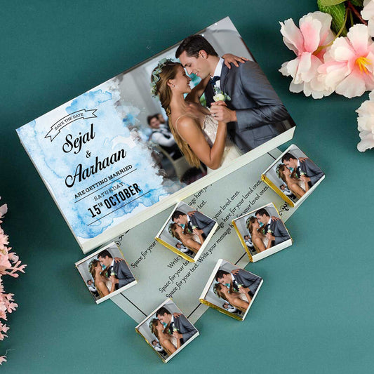 Save the date personalised wedding invitation ABSTRACT BLUE WATERCOLORED BACKGROUND PERSONALISED WEDDING INVITATION