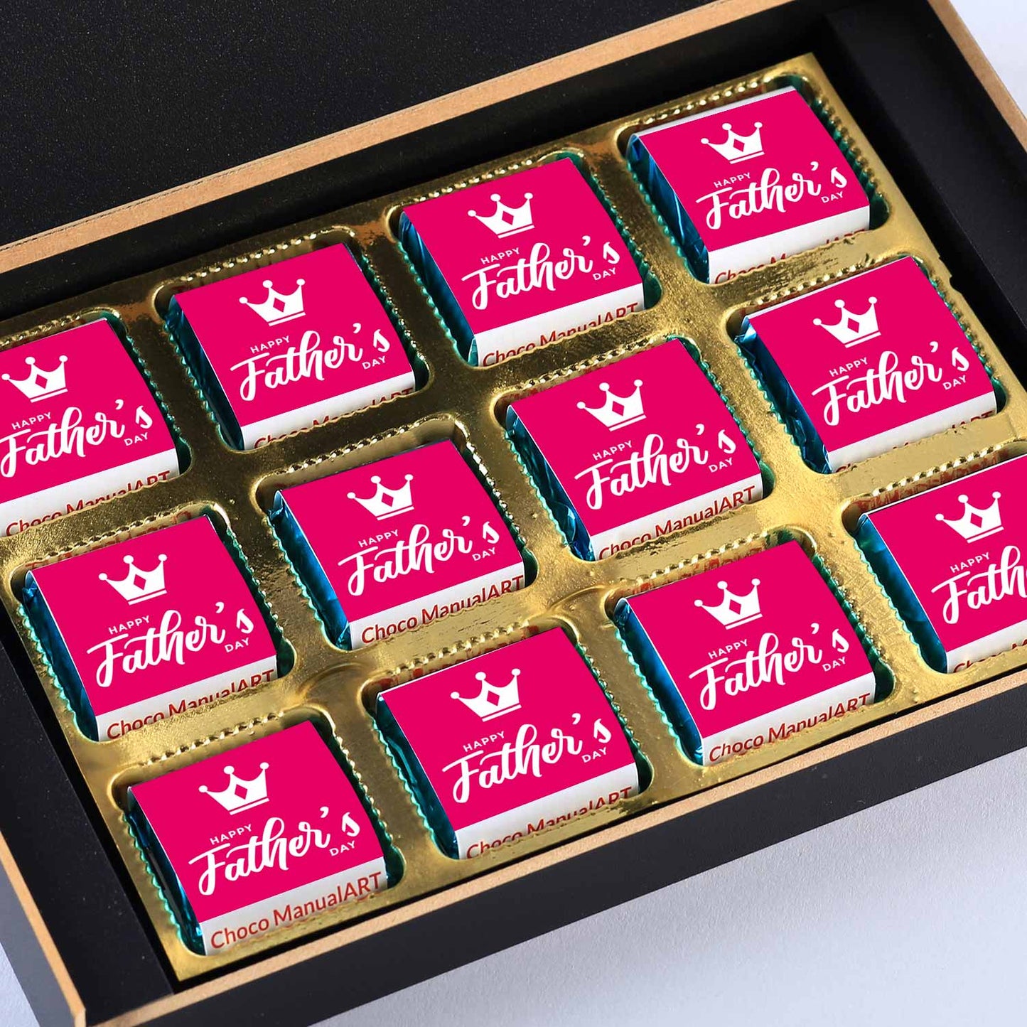 Elegant black father's day box with Personalised wrapped chocolates