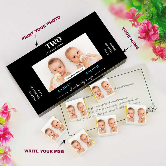customized black wooden box with all wrapper printed chocolates. There is also a personalized message printed on Message paper inside the box.