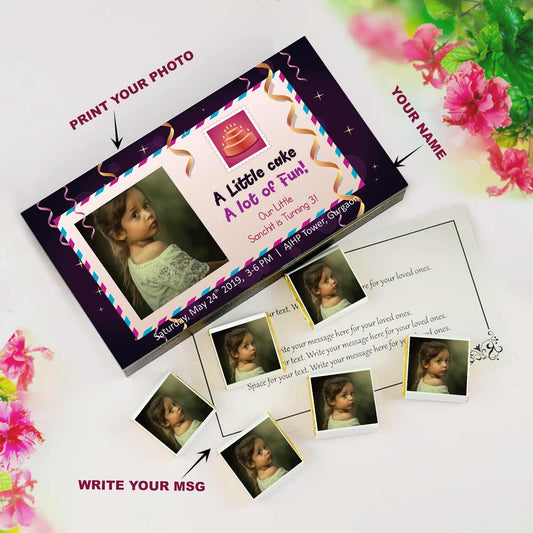 customized black wooden box with wrapper of all-printed chocolates. There is also a personalized message printed on Message paper inside the box.