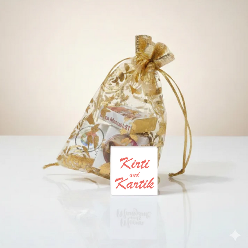 Designer Golden Potli with 5 Customized Photo Chocolates
