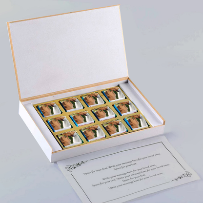 Geometric design anniversary return gift printed chocolates