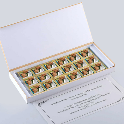 Geometric design anniversary return gift printed chocolates