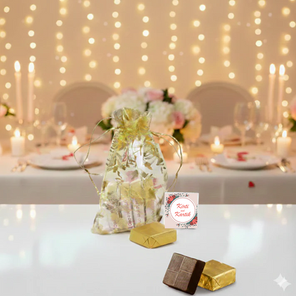 Personalized Chocolate Return Gift in Golden Potli Packaging