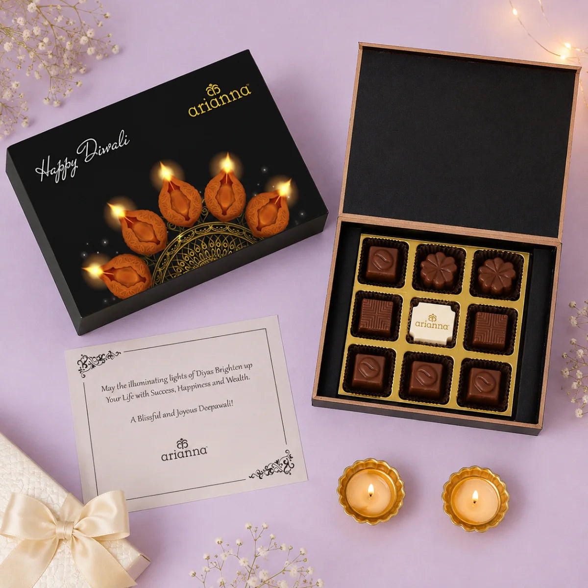 Corporate Diwali Chocolate Gift Box – 9 Chocolates | Custom One Printed | Min. 10 Boxes