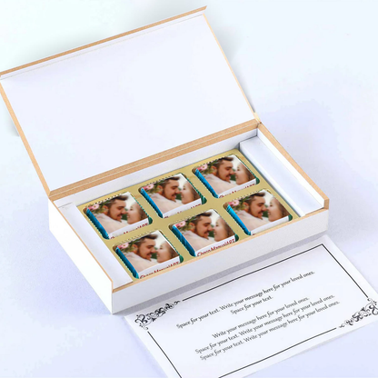 Teal coloured printed chocolates anniversary return gifts