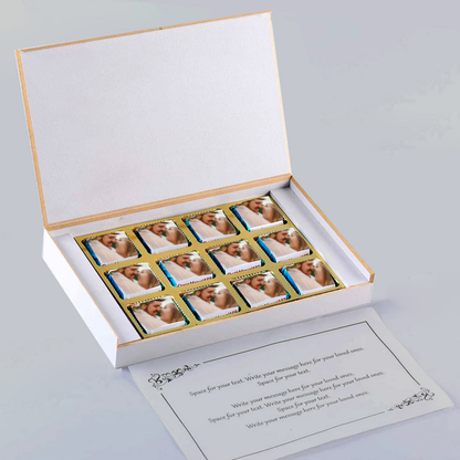 Teal coloured printed chocolates anniversary return gifts