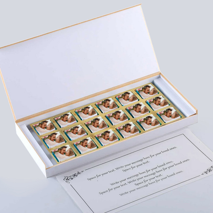 Teal coloured printed chocolates anniversary return gifts