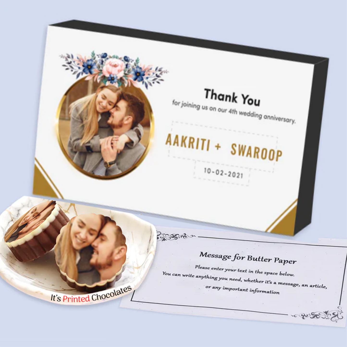 Thank You printed personalised chocolates return gift