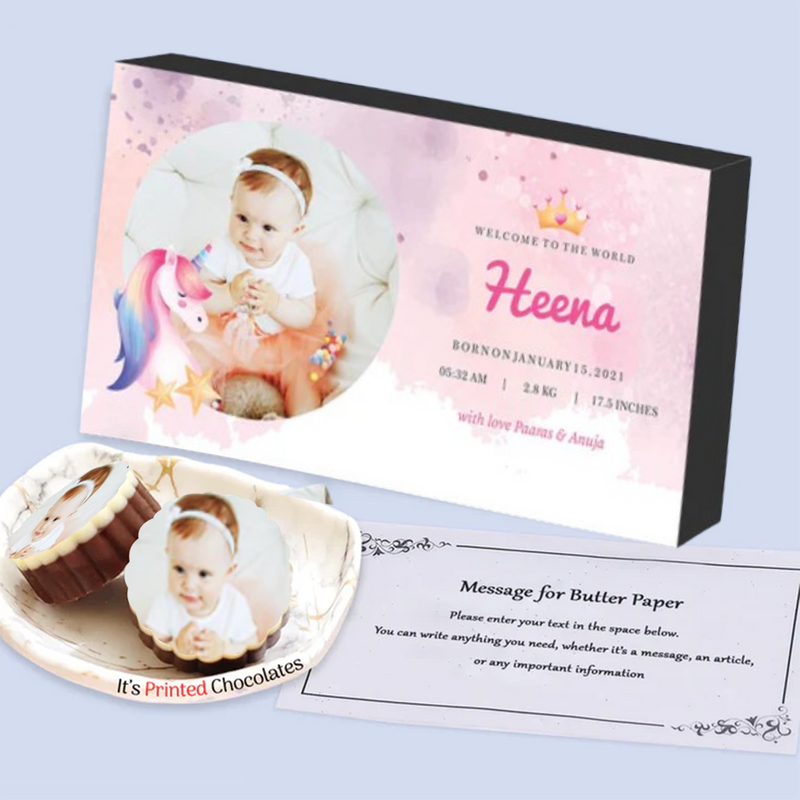 Tiny hearts photo printed chocolates baby announcement