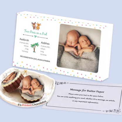 Floral framed photo printed chocolates baby announcement