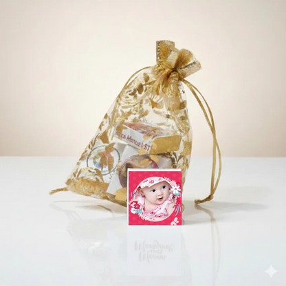 Personalized Golden Potli with 5 Customized Chocolates