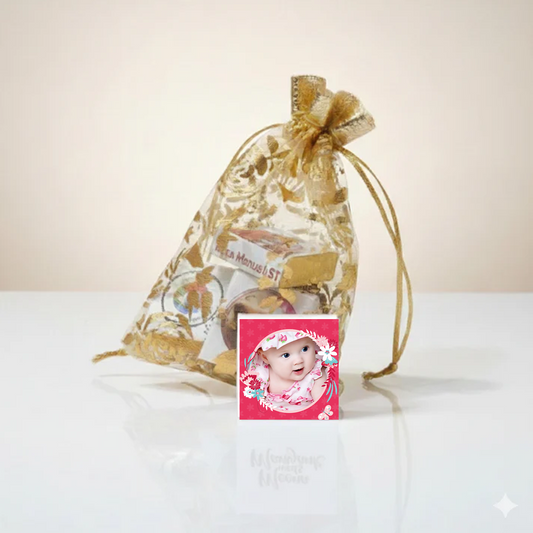 Personalized Golden Potli with 5 Customized Chocolates