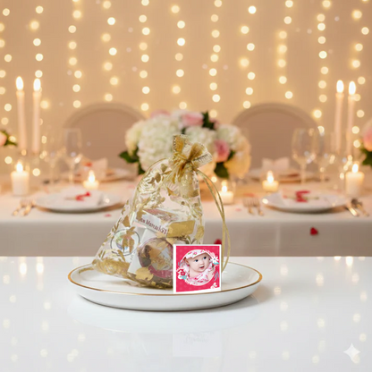 Personalized Golden Potli with 5 Customized Chocolates