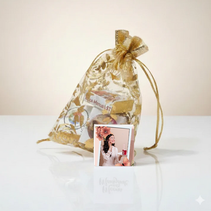 Photo Chocolate Gift in Elegant Golden Potli Packaging