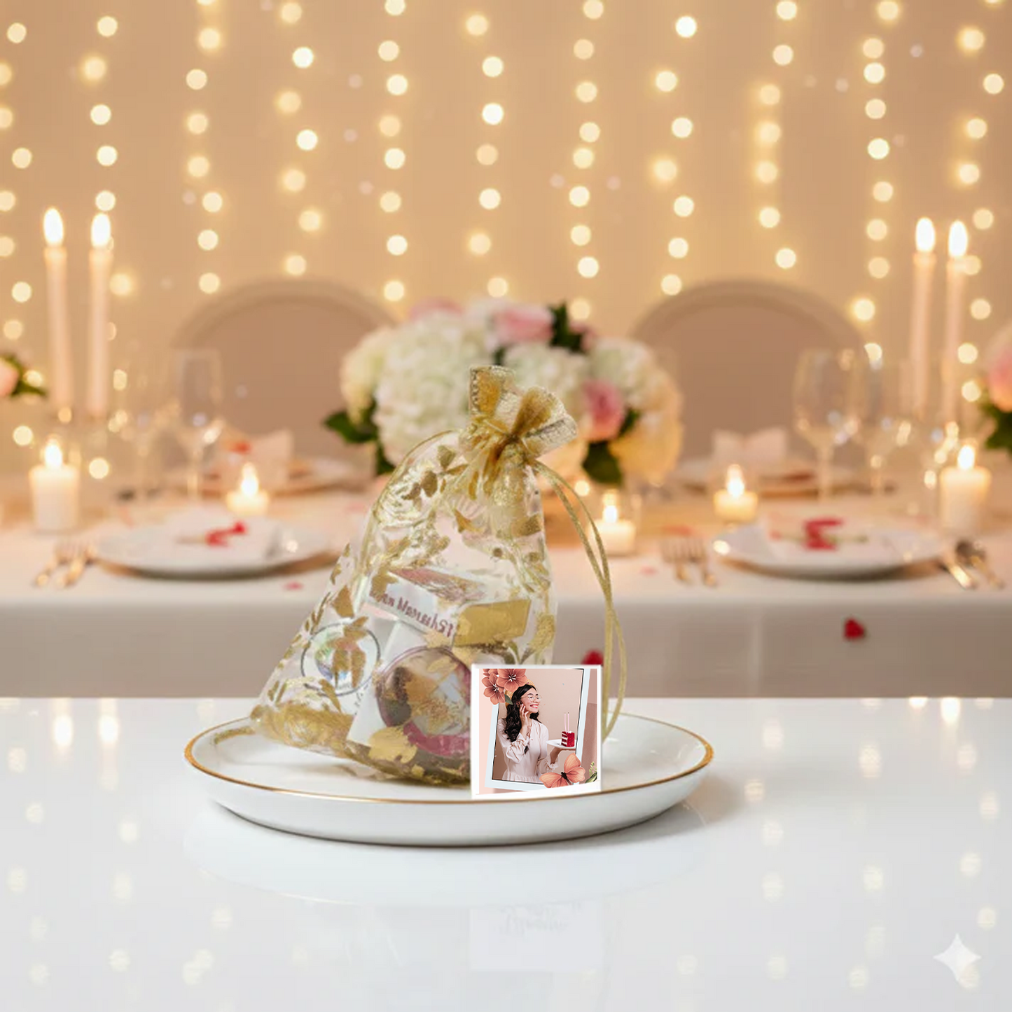 Photo Chocolate Gift in Elegant Golden Potli Packaging