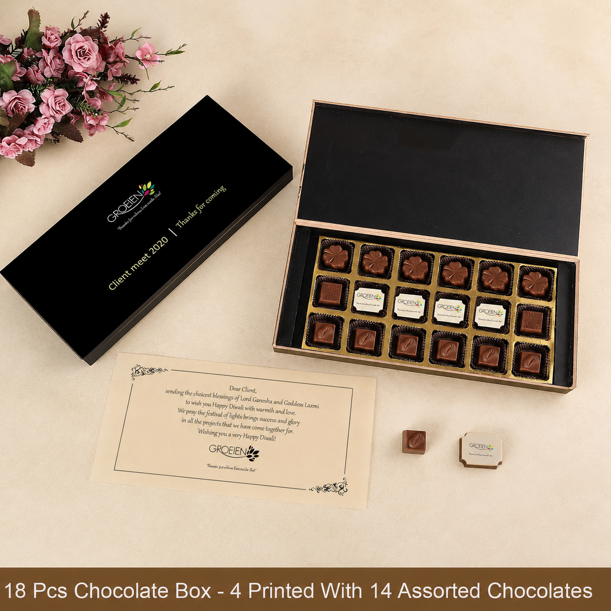 Diwali Chocolate Gift Box – 18 Chocolates  With Four Logo Printed  (Min. 10 Boxes)